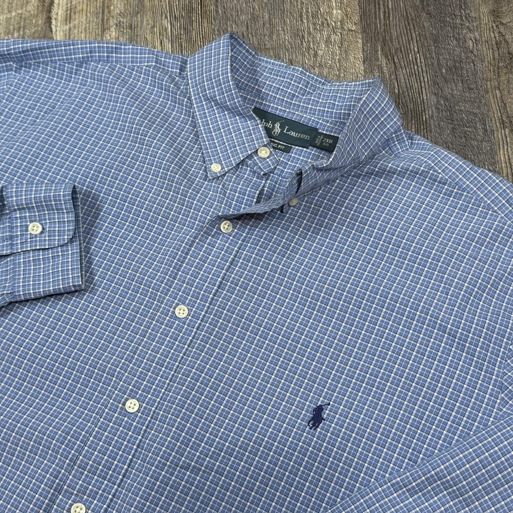 Polo Ralph Lauren Classic Fit Button Down Shirt Men 2XB Blue Check Big Tall 2XL